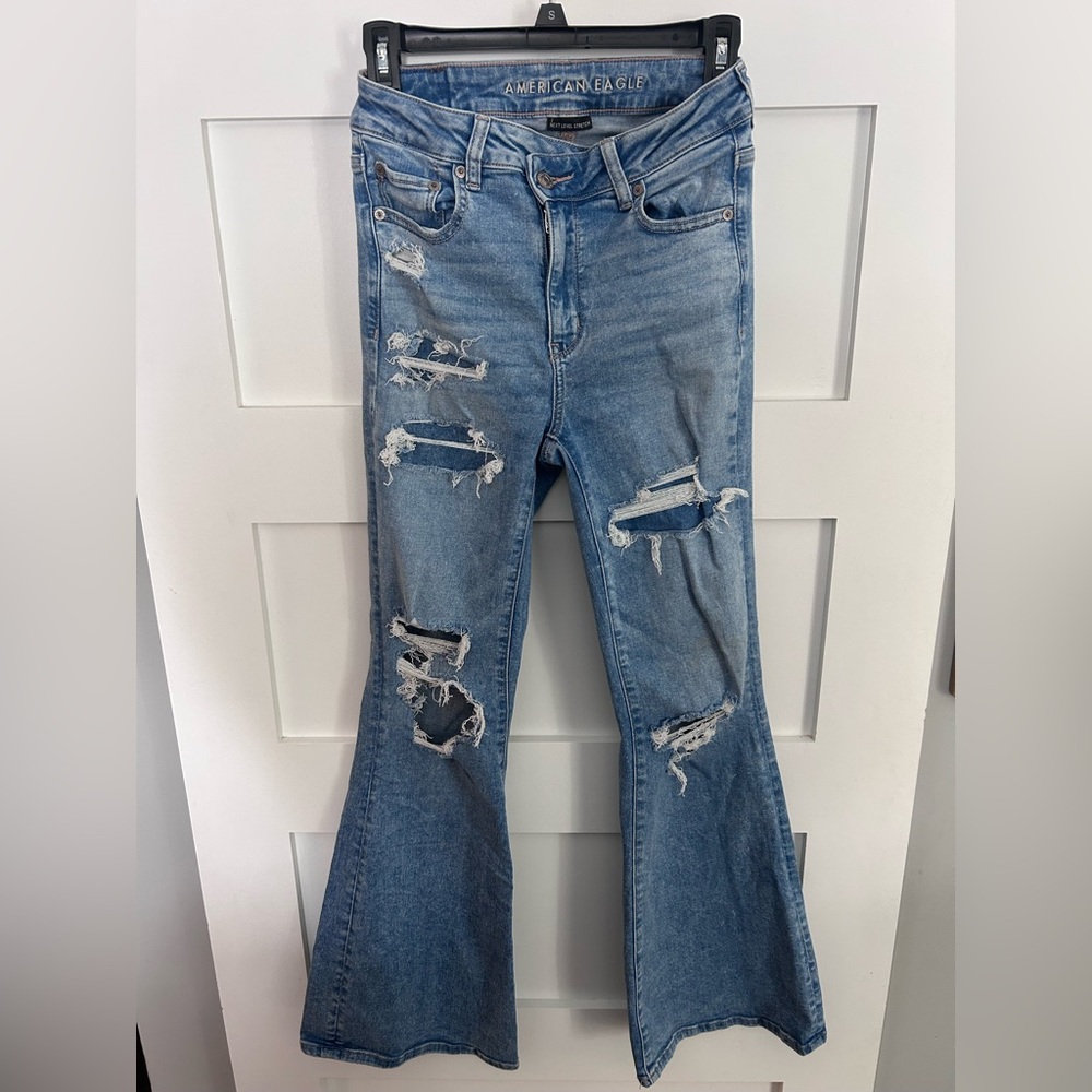 American Eagle super hi-rise flare jeans 4